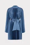 Milly Nandi Long Sleeve Pleated Satin Minidress In Stone