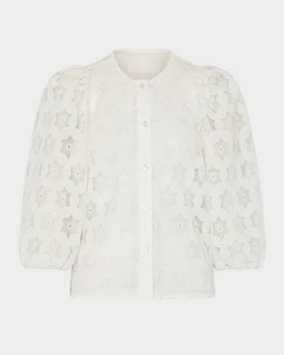 MILLY NANNIE GEOMETRIC EYELET-EMBROIDERED TOP