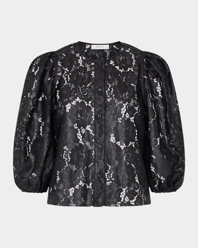 Milly Nannie Lace-effect Faux Leather Top In Black