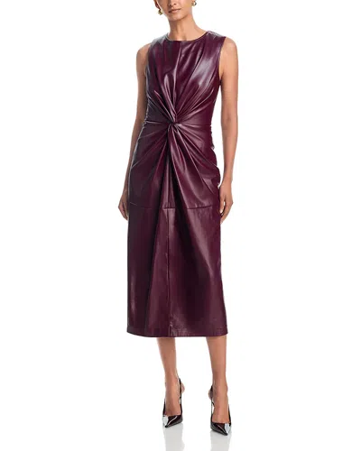 Milly Nat Faux Leather Midi Dress In Burgundy