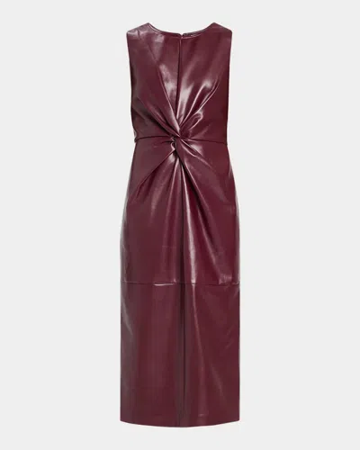 Milly Nat Twist-front Vegan Leather Midi Dress In Burgundy
