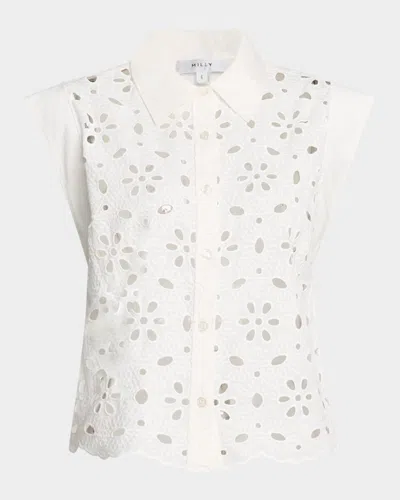 Milly Natalia Eyelet-embroidered Cotton Top In White