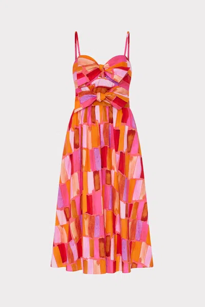 Milly Natasha Sunset Tile Poplin Bow Midi Dress
