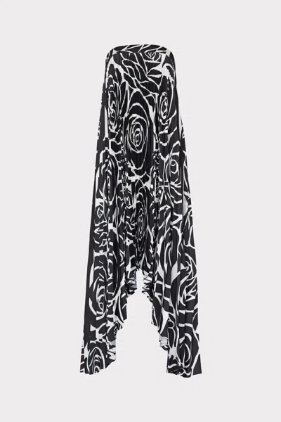 Milly Nava  Strapless Pleated Maxi Dress In Black Rose