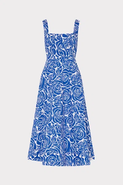 Milly Nia Blue Rose Poplin Midi Dress