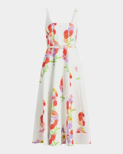 Milly Nia Floral Belted Midi Dress In White