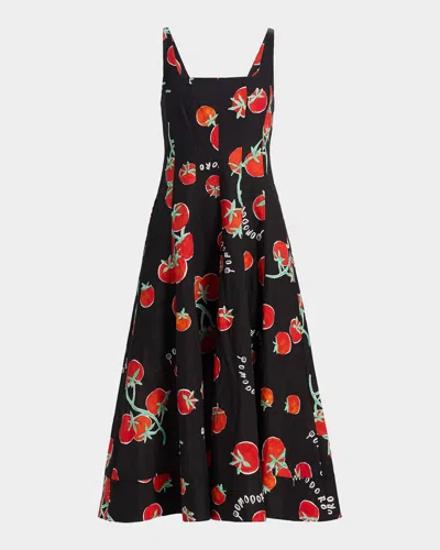 Milly Nia Pomodoro-print A-line Midi Dress In Black