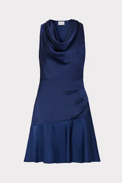 Milly Nia Satin Cowl Mini Dress In Navy