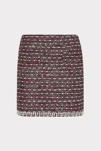 Milly Nika Tweed Crystal Embellished Mini Skirt In Scarlet