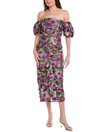 Milly Nira 3d Embellished Midi Dress In Purple