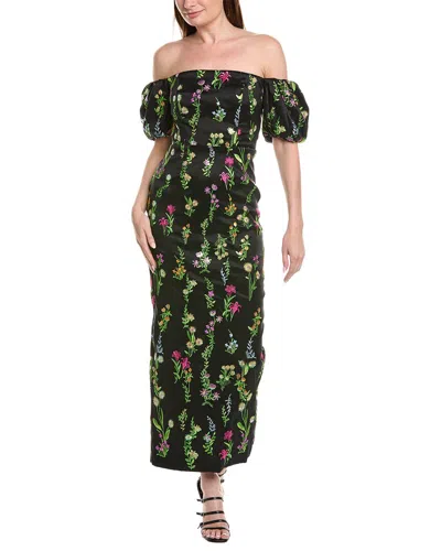 Milly Nira Bloom Embroidery Off The Shoulder Maxi Dress In Green