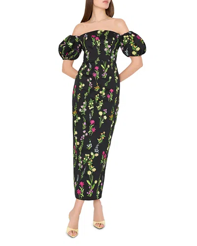 Milly Nira Bloom Embroidery Off The Shoulder Dress In Black