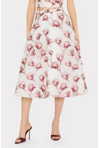 Milly Noella Floral Midi Skirt In Pink White In Multi
