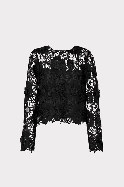 Milly Nori Long Sleeve Lace Top In Black
