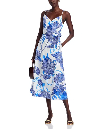Milly Norma Brushwork Floral Poplin Midi Dress In Blue