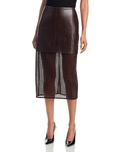 Milly Novah Faux Leather Midi Skirt In Brown