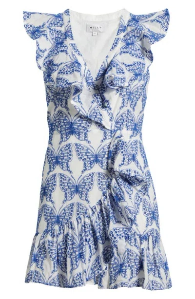 Milly Novi Butterfly Cotton Eyelet Wrap Dress In Blue
