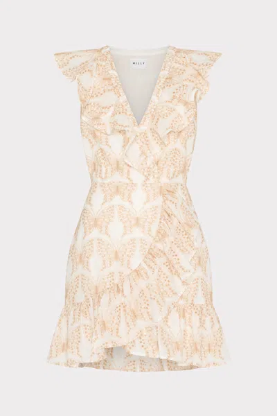 Milly Novi Butterfly Eyelet Wrap Dress In White/tan