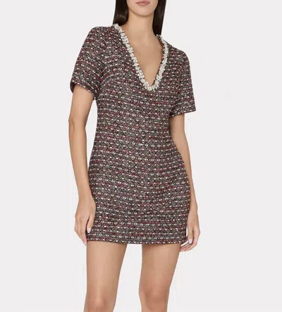 Milly Nyla Tweed Crystal Dress In Scarlet Multi In Brown
