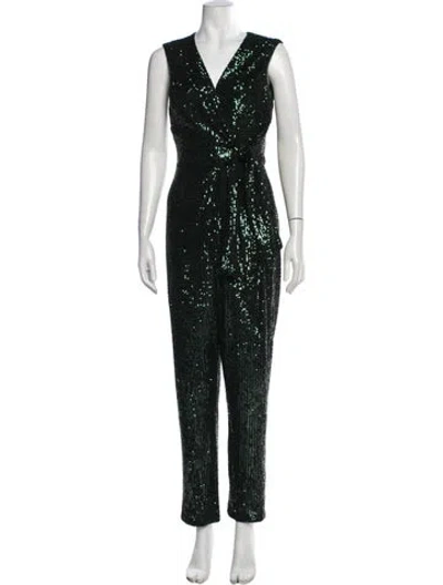 Pre-owned Milly Nylon V-neck Jumpsuit In Green