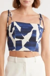 Milly Ocean Puzzle Linen-blend Crop Top In Blue
