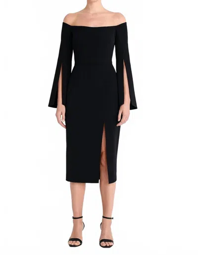 Milly Off The Shoulder Flare Sleeve Midi Dress In Black