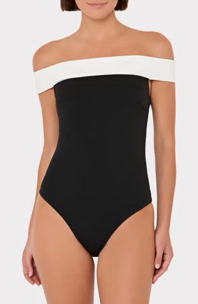 Milly Off The Shoulder One-piece Swimsuit In Black