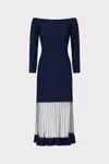 Milly Off The Shoulder Sheer Knit Midi Dress In Blue