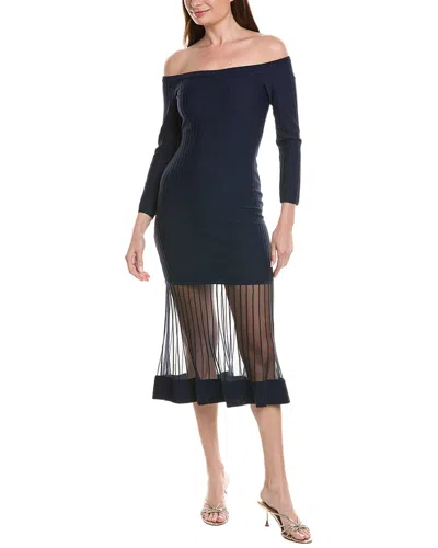 Milly Off The Shoulder Sheer Knit Midi Dress In Blue