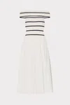 Milly Off The Shoulder Stripe Knit Poplin Midi Dress