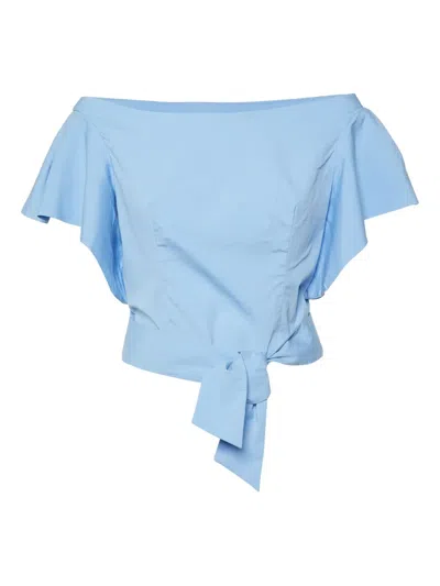 Pre-owned Milly Off-shoulder Tie-up Top In Blue