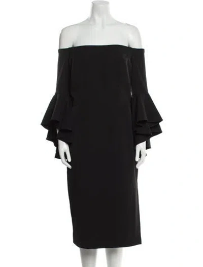 Pre-owned Milly Off-the-shoulder Knee-length Dress In Black