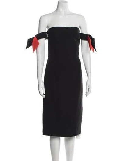 Pre-owned Milly Off-the-shoulder Knee-length Dress In Black
