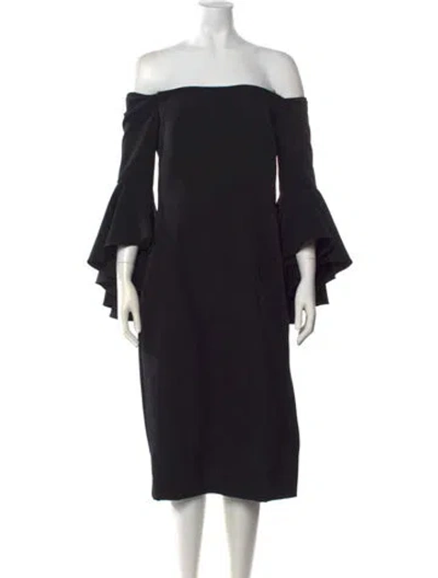 Pre-owned Milly Off-the-shoulder Knee-length Dress In Black