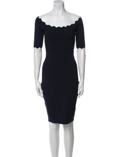 Pre-owned Milly Off-the-shoulder Knee-length Dress In Blue