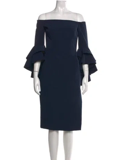 Pre-owned Milly Off-the-shoulder Knee-length Dress In Blue