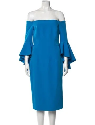 Pre-owned Milly Off-the-shoulder Knee-length Dress In Blue