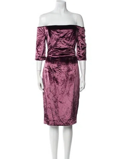Pre-owned Milly Off-the-shoulder Knee-length Dress In Burgundy