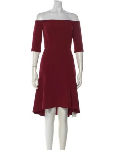 Pre-owned Milly Off-the-shoulder Knee-length Dress In Burgundy