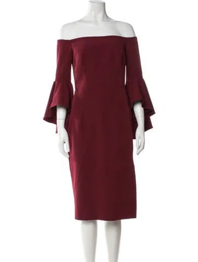 Pre-owned Milly Off-the-shoulder Knee-length Dress In Burgundy