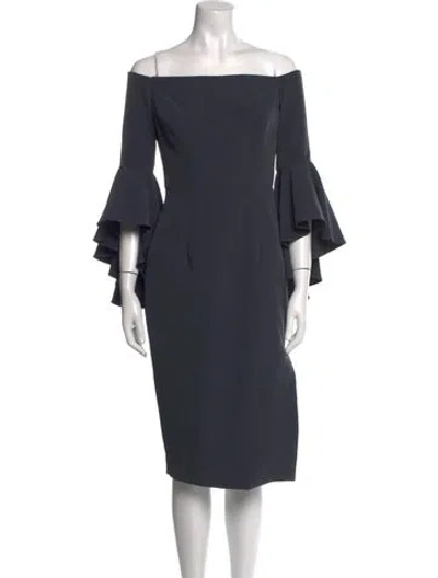 Pre-owned Milly Off-the-shoulder Knee-length Dress In Gray