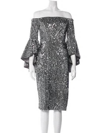 Pre-owned Milly Off-the-shoulder Knee-length Dress In Gray