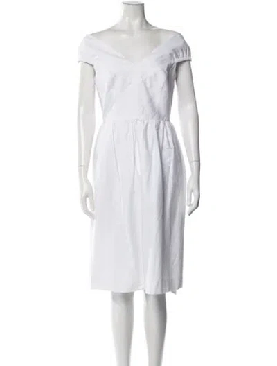 Pre-owned Milly Off-the-shoulder Knee-length Dress In Neutrals