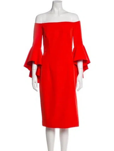 Pre-owned Milly Off-the-shoulder Knee-length Dress In Orange