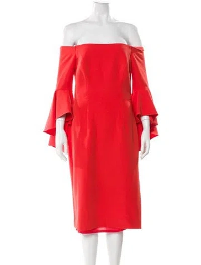 Pre-owned Milly Off-the-shoulder Knee-length Dress In Orange