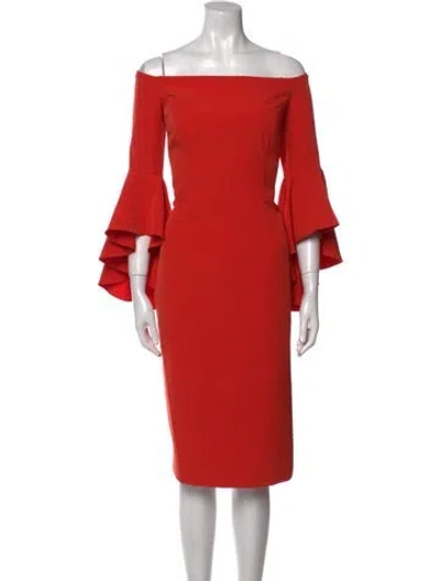 Pre-owned Milly Off-the-shoulder Knee-length Dress In Orange