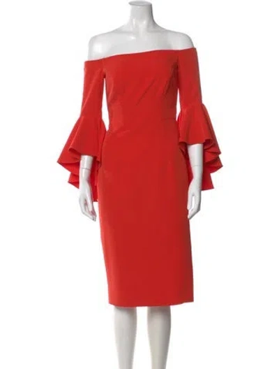 Pre-owned Milly Off-the-shoulder Knee-length Dress In Orange