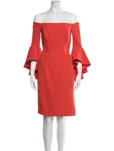 Pre-owned Milly Off-the-shoulder Knee-length Dress In Orange