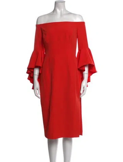 Pre-owned Milly Off-the-shoulder Knee-length Dress In Orange
