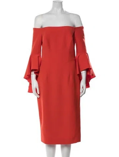 Pre-owned Milly Off-the-shoulder Knee-length Dress In Orange